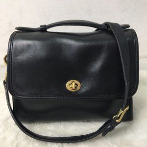 Vintage Coach Legacy Black Leather Court Bag Crossbody